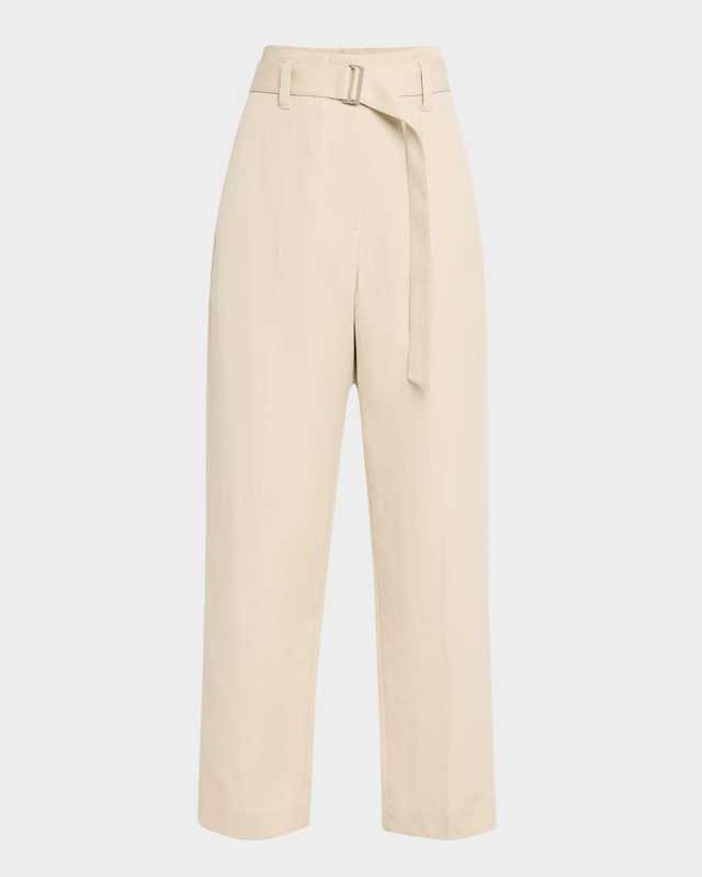 Cotton Gabardine Belted Straight-Leg Ankle Utilitly Pants
